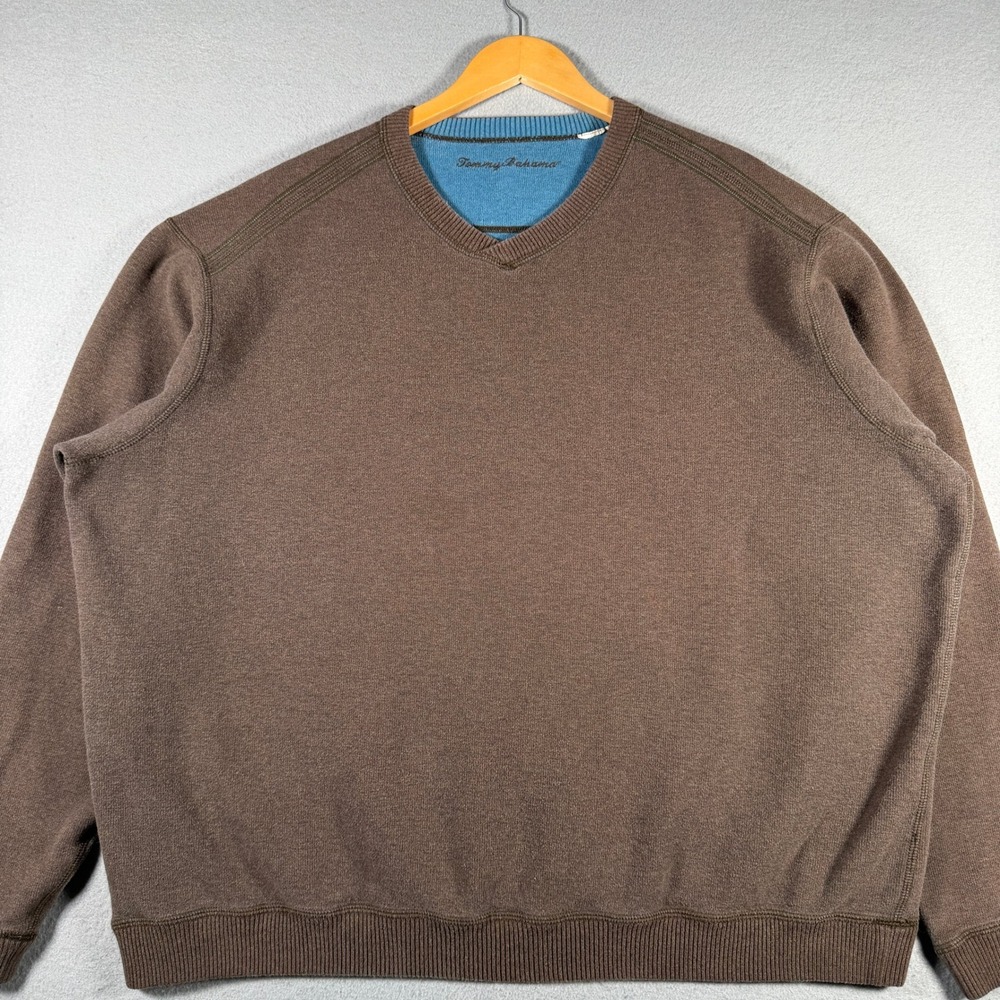 Tommy Bahama Mens Brown V-Neck Knit Pullover Sweater Size XXL Long Sleeve
